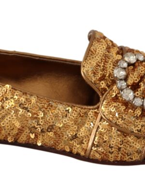 Dolce & Gabbana Elegant Gold Sequin Crystal Flats