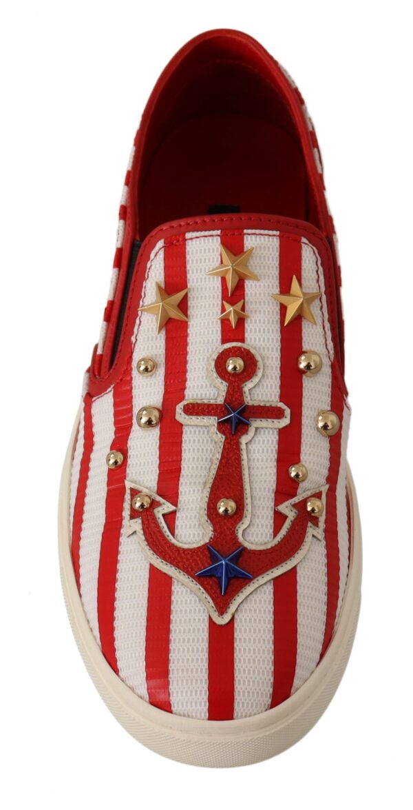 Dolce & Gabbana Stripe Print Studded Loafers - Image 4