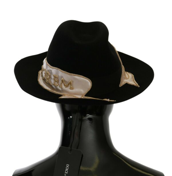 Dolce & Gabbana Elegant Black Lapin Wide Brim Panama Hat - Image 4