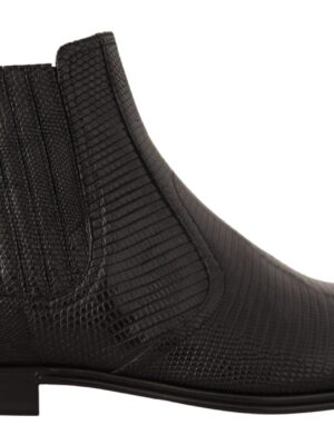 Dolce & Gabbana Elegant Black Leather Lizard Skin Derby Boots
