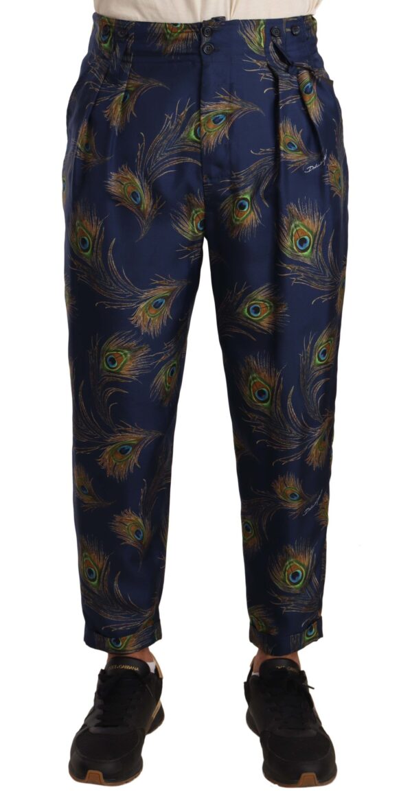 Dolce & Gabbana Exquisite Peacock Print Silk Trousers - Image 2