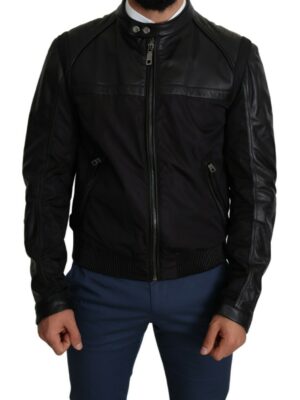 Dolce & Gabbana Elegant Black Bomber with Leather Accents