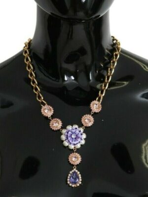 Dolce & Gabbana Elegant Gold Crystal Floral Charm Necklace