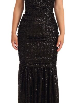 Dolce & Gabbana Elegant Black Sequined Open Shoulder Gown