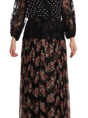 Dolce & Gabbana Elegant Lace Floral Maxi Dress with Polka Dots