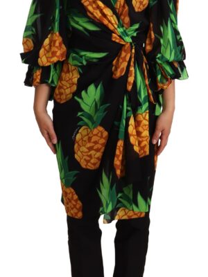 Dolce & Gabbana Vibrant Pineapple Draped Wrap Dress