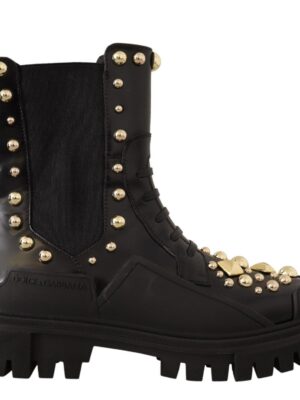 Dolce & Gabbana Studded Leather Combat Boots with Embroidery