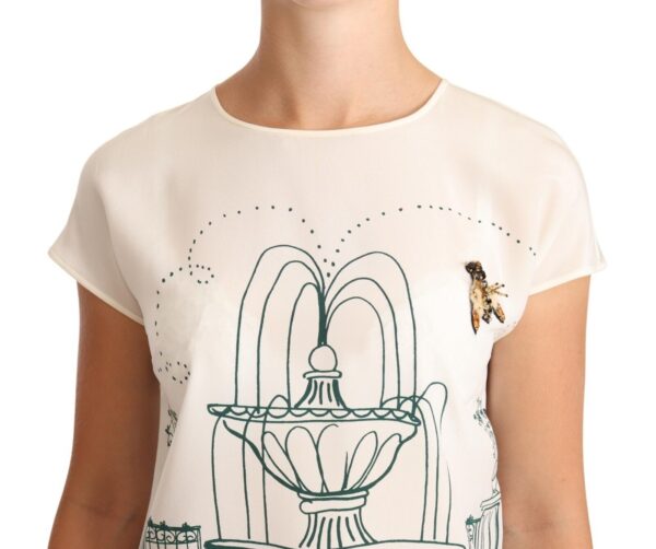 Dolce & Gabbana Elegant Silk Botanical Garden Fountain Tee - Image 4