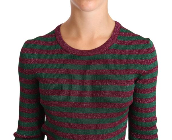 Dolce & Gabbana Elegant Maroon and Green Striped Crewneck Sweater - Image 4