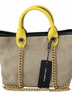 Dolce & Gabbana Beige Linen-Calf Tote with Gold Chain