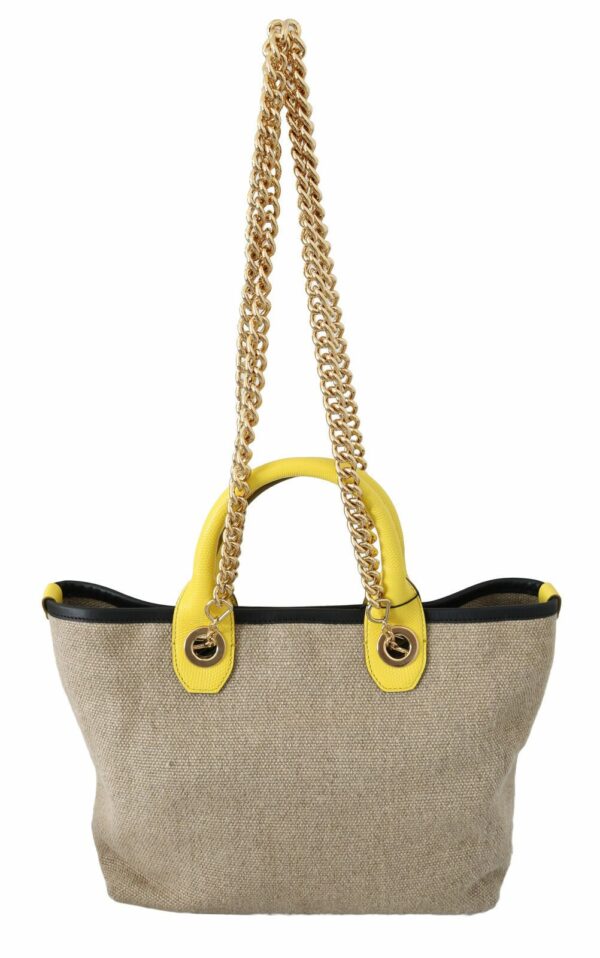 Dolce & Gabbana Beige Linen-Calf Tote with Gold Chain - Image 2