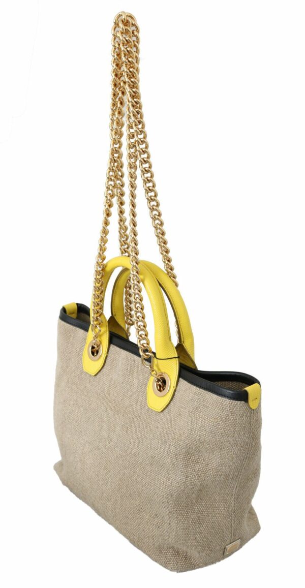 Dolce & Gabbana Beige Linen-Calf Tote with Gold Chain - Image 3