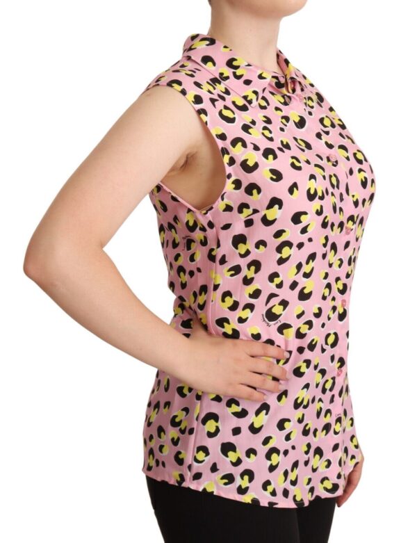 Love Moschino Sleeveless Leopard Print Polo Top - Image 2