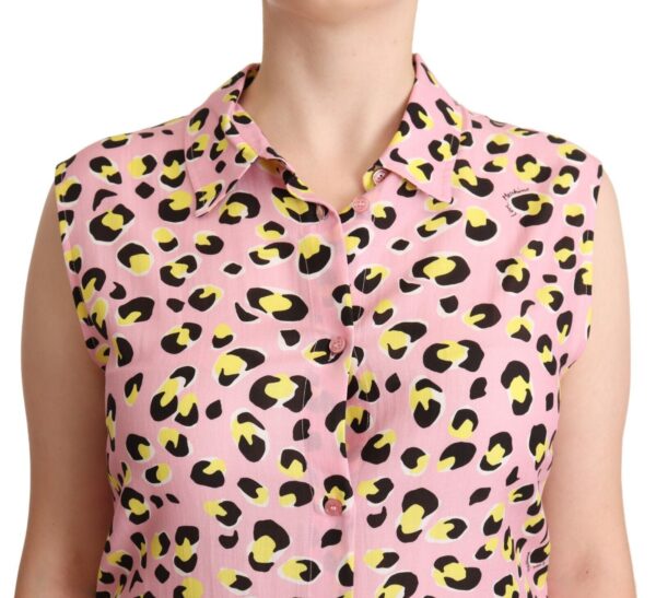 Love Moschino Sleeveless Leopard Print Polo Top - Image 3
