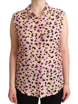 Love Moschino Sleeveless Leopard Print Polo Top