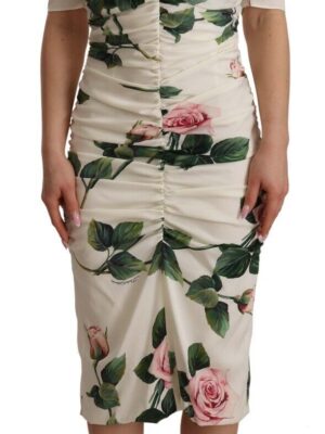 Dolce & Gabbana Elegant White Floral Sheath Dress
