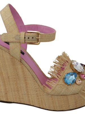 Dolce & Gabbana Beige Silk Strap Wedge Sandals