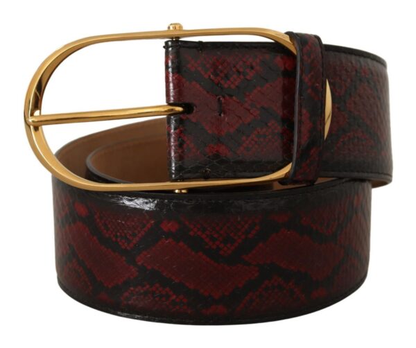 Dolce & Gabbana Elegant Red Python Leather Belt with Gold Buckle - Image 2