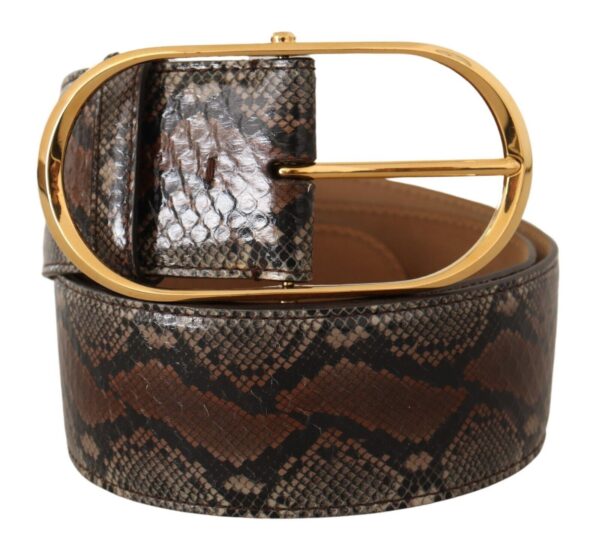 Dolce & Gabbana Elegant Brown Leather Belt with Gold Buckle - Image 2