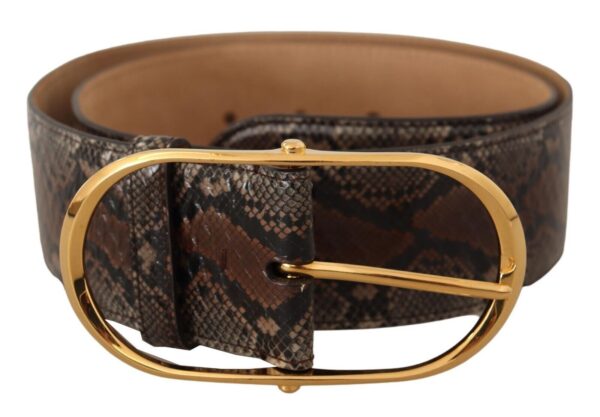 Dolce & Gabbana Elegant Brown Leather Belt with Gold Buckle - Image 3