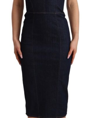 Dolce & Gabbana Elegant Dark Blue Denim Sheath Midi Dress