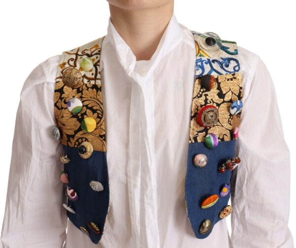 Dolce & Gabbana Multicolor Cropped Vest Top with Button Accents - Image 4
