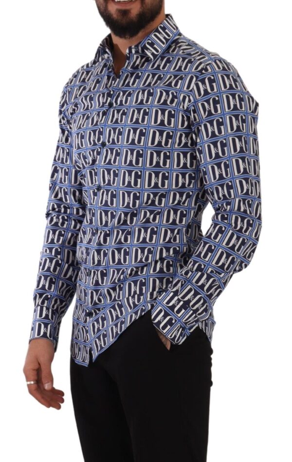 Dolce & Gabbana Slim Fit Blue Logo Cotton Shirt - Image 5