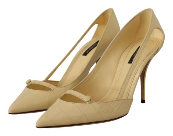 Dolce & Gabbana Chic Pointed Toe Leather Pumps in Sunshine Yellow - Image 2