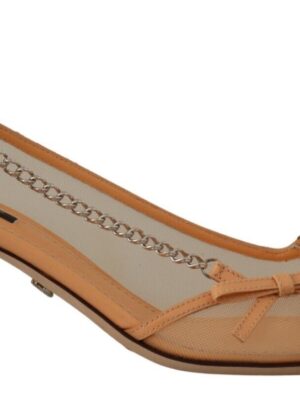 Dolce & Gabbana Elegant Beige Mesh Pumps with Silver Chains