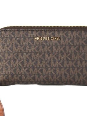 Michael Kors Jet Set Large Brown Signature PVC Flat Multifunction Wrist Wallet
