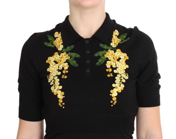 Dolce & Gabbana Elegant Black Silk Floral Polo Top - Image 4