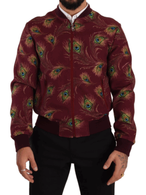 Dolce & Gabbana Radiant Red Peacock Print Bomber Jacket