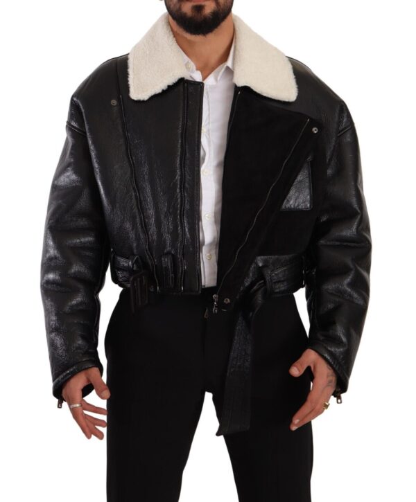 Dolce & Gabbana Elegant Shearling Biker Jacket - Image 6