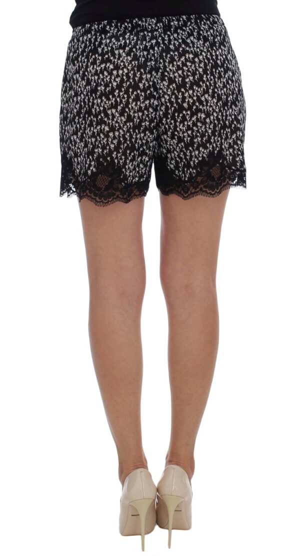 Dolce & Gabbana Elegant Black & White Floral Lace Silk Shorts - Image 3