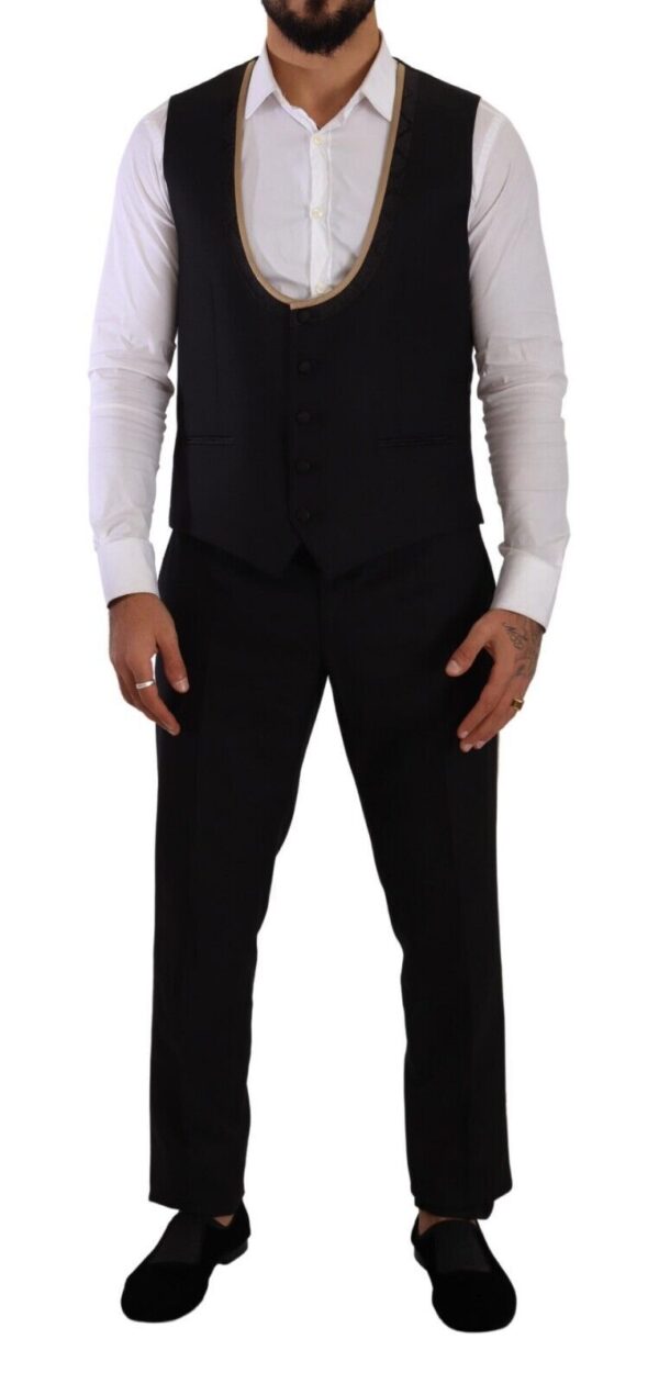 Dolce & Gabbana Elegant Black Silk Blend 3-Piece Suit - Image 7