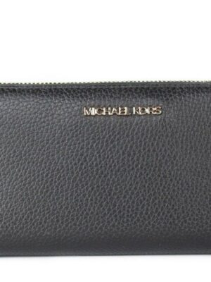 Michael Kors Jet Set Travel Large Black Pebble Leather Continental Wrist Wallet