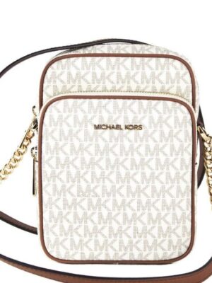 Michael Kors Jet Set Medium Vanilla PVC North South Chain Crossbody Handbag
