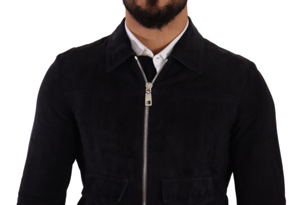 Dolce & Gabbana Elegant Blue Suede Short Jacket - Image 4