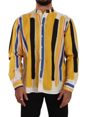 Dolce & Gabbana Elegant Yellow Striped Henley Shirt