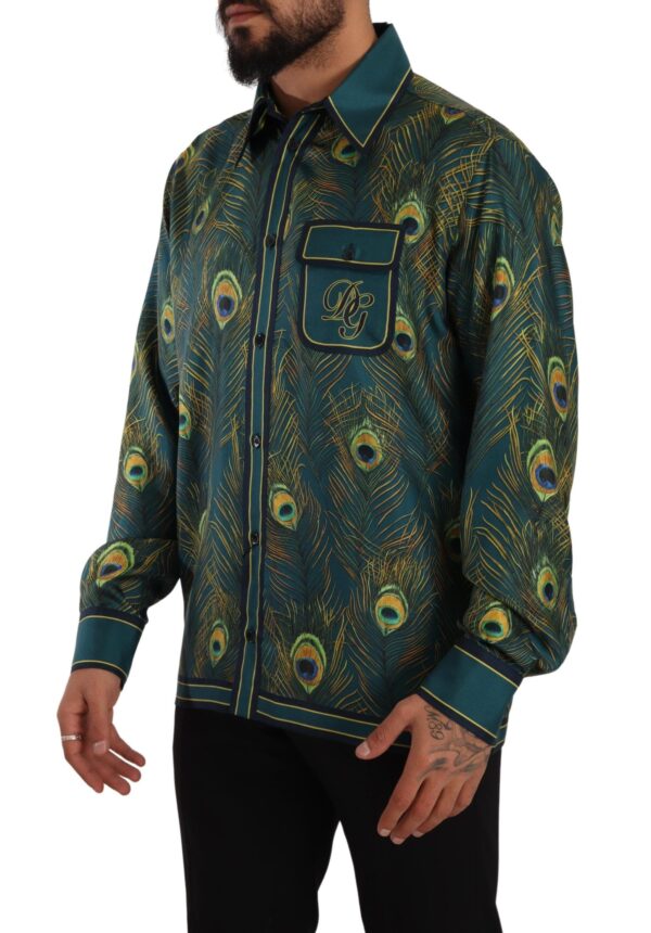 Dolce & Gabbana Peacock Feather Print Silk Shirt - Image 2