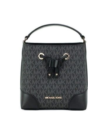 Michael Kors Mercer Small Black Signature Leather Bucket Crossbody Handbag Purse
