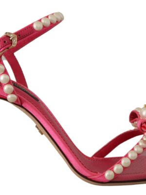 Dolce & Gabbana Elegant Pink Pearl Embellished Heels Sandals