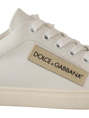 Dolce & Gabbana Elegant White Leather Sneakers with Gold Accents