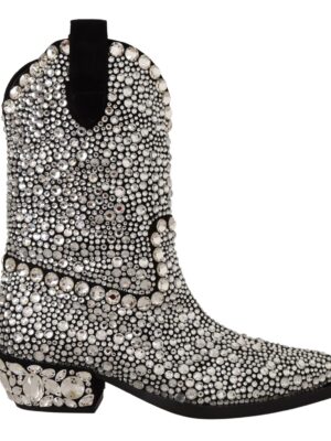 Dolce & Gabbana Crystal-Embellished Black Suede Boots