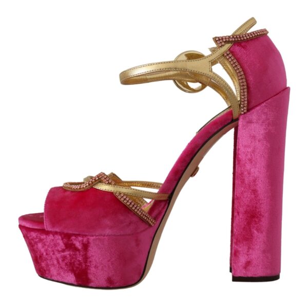 Dolce & Gabbana Ethereal Pink Velvet Crystal Sandals - Image 4