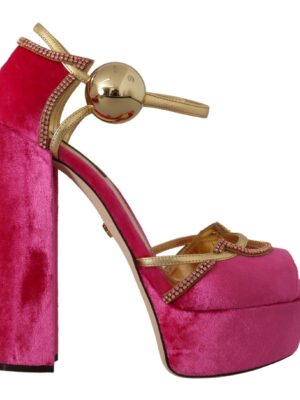 Dolce & Gabbana Ethereal Pink Velvet Crystal Sandals