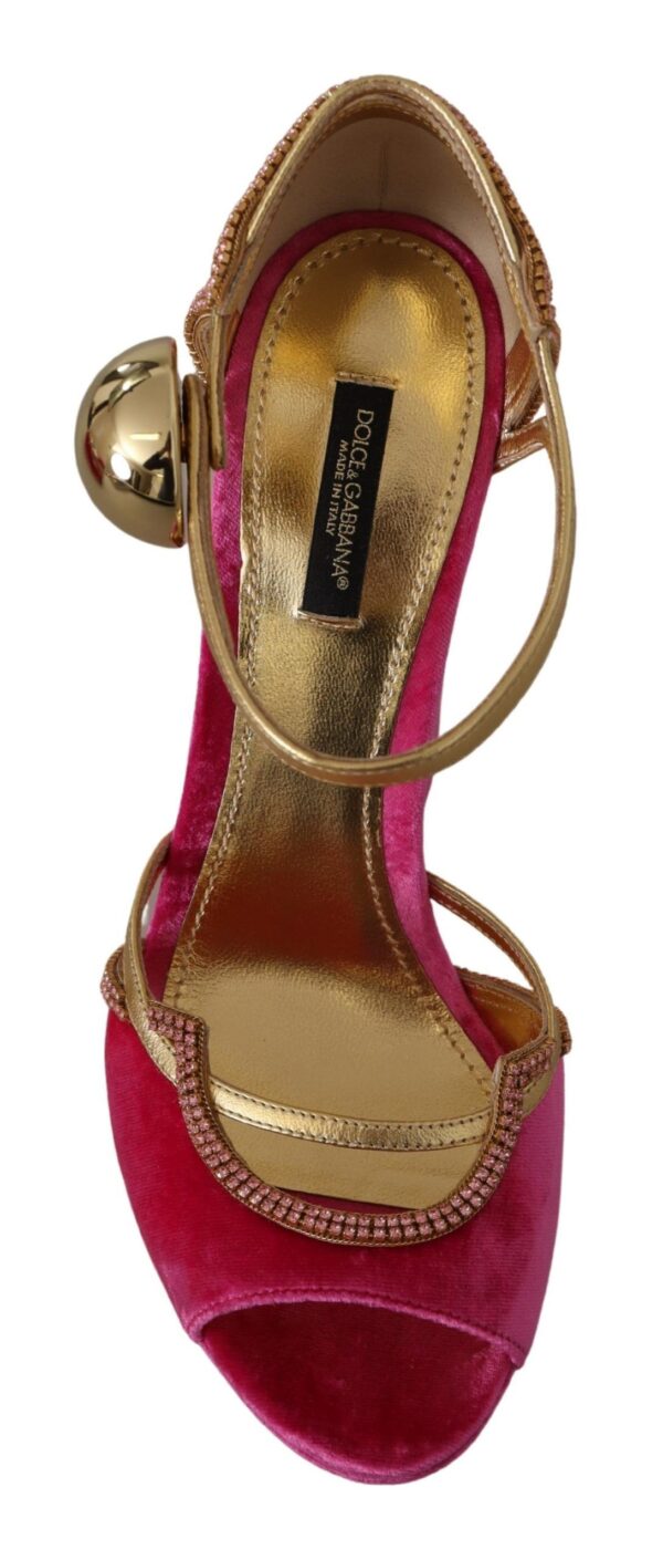 Dolce & Gabbana Ethereal Pink Velvet Crystal Sandals - Image 6