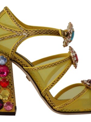 Dolce & Gabbana Stunning Crystal-Embellished Yellow Leather Sandals