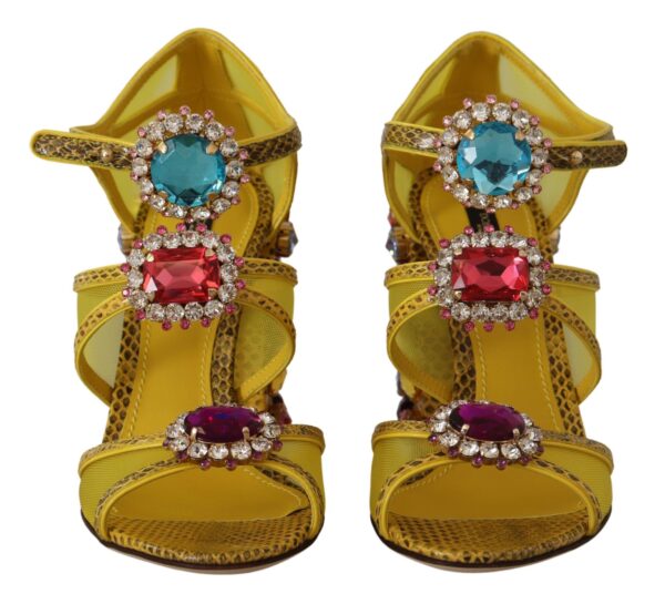 Dolce & Gabbana Stunning Crystal-Embellished Yellow Leather Sandals - Image 6