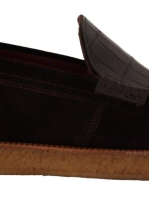 Dolce & Gabbana Elegant Suede Crocodile Loafers in Brown